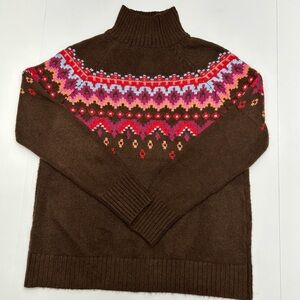 Lou & Grey Chocolate Knit Fairisle Mock Neck Sweater Women’s S Colorful